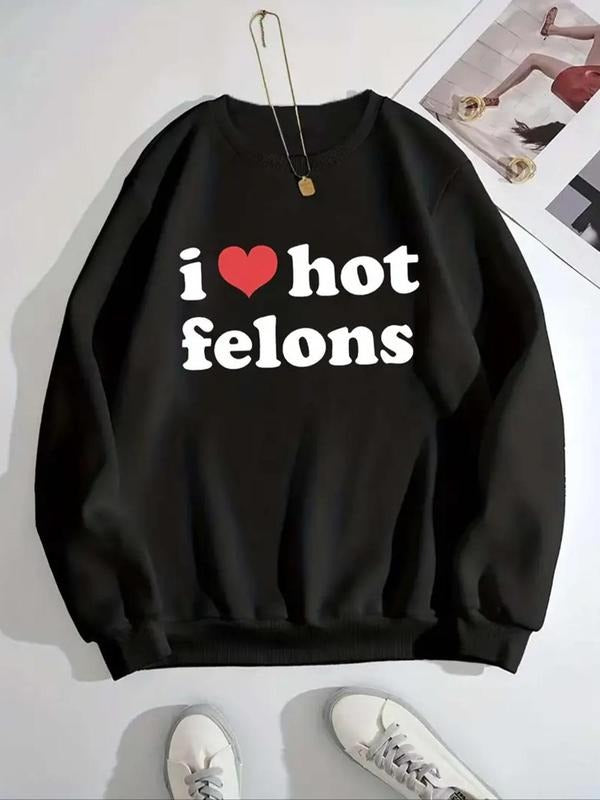 Women's Heart & Letter Print Crew Neck Sweatshirt, Casual Long Sleeve Pullover for Fall & Winter, Women's Clothes for...