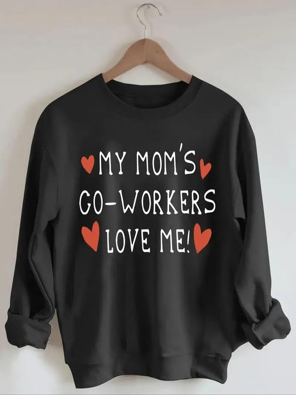 Women's Heart & Letter Print Crew Neck Sweatshirt, Casual Long Sleeve Pullover for Fall & Winter, Women's Clothes for...