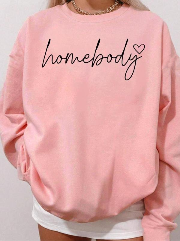 Women's Heart & Letter Print Drop Shoulder Pullover, Casual Long Sleeve Crew Neck Sweatshirt for Fall & Winter, Fashion...