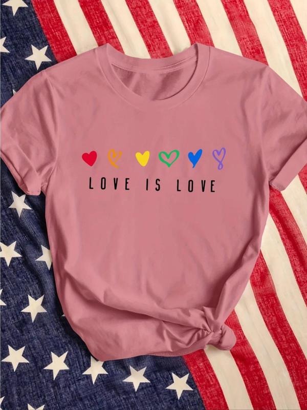 Women's Heart & Letter Print Round Neck Graphic Tee, Vintage Trendy Casual Short Sleeve T-shirt for Daily Wear, Ladies...