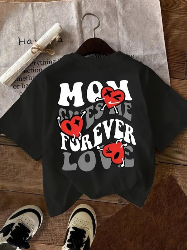 Women's Heart & Letter Print Round Neck Tee, Fashion Casual Crew Neck Short Sleeve T-shirt for Daily Holiday Vacation...