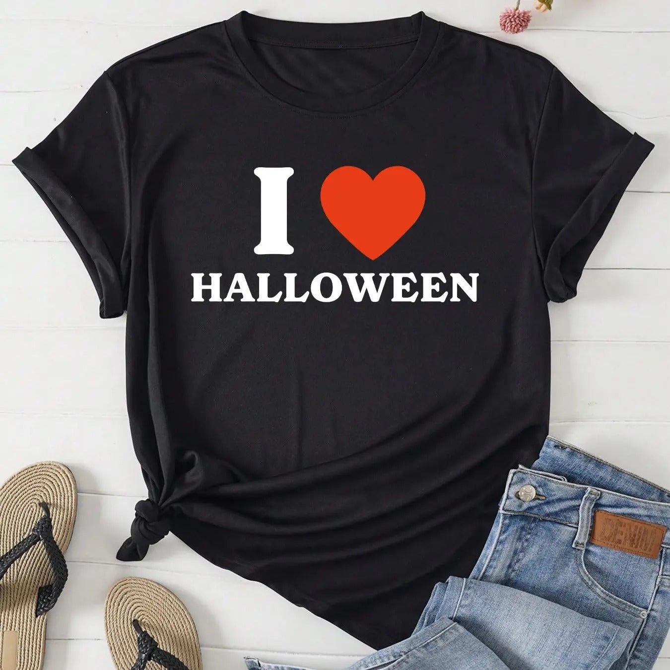 Women's Heart & Letter Print Round Neck Tee, Fashion Casual Short Sleeve T-shirt, Ladies Summer Clothes for Daily Wear...