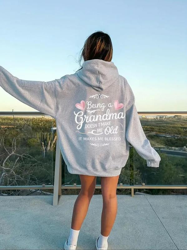 Women's Heart & Letter Print Thumb Hole Drawstring Hoodie, 1 Count Casual Long Sleeve Hooded Sweatshirt for Daily Wear,...