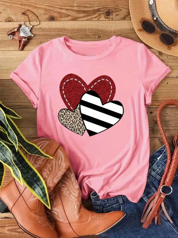 Women's Heart Graphic Short Sleeve Tee, Casual Round Neck T-Shirt, Fashion Women's Top for Daily Wear Hoodie, Sweatshirt