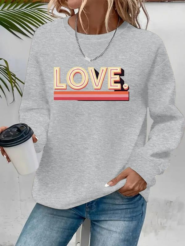Women's Heart Pattern Print Round Neck Sweatshirt, Casual Pullover, All-Season Comfort, Durable Fabric, Easy Care...