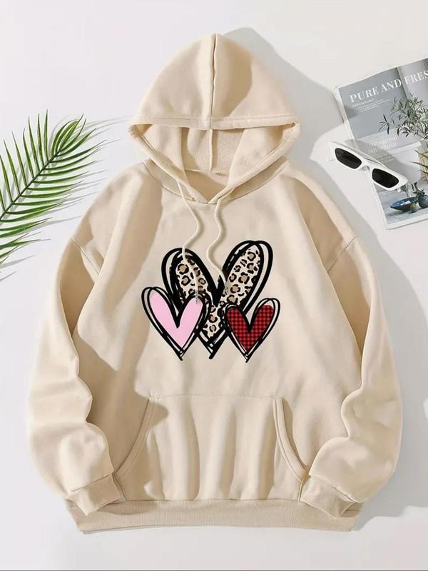 Women's Heart Print Drawstring Hoodie, Fashion Casual Hooded Sweatshirt for Daily Holiday Outdoor Wear, Women Clothing...