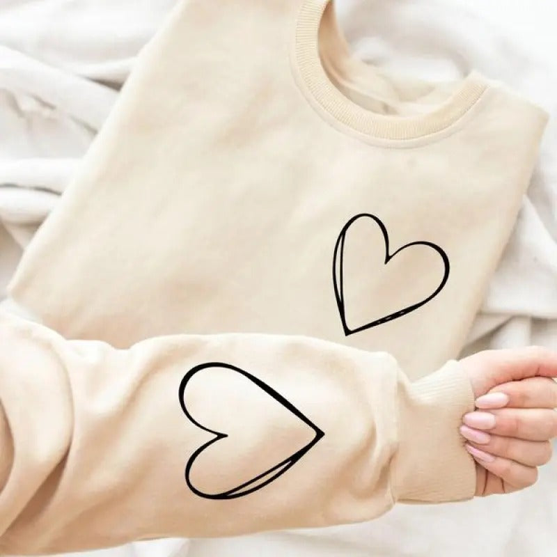 Women's Heart Print Drop Shoulder Sweatshirt, Casual Long Sleeve Round Neck Pullover for Spring & Fall, Ladies Clothes...