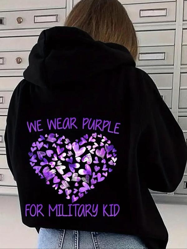 Women's Heart Print Hoodie, Casual Letter Print Long Sleeve Hooded Sweatshirt for Fall & Winter, Women's Clothes for...