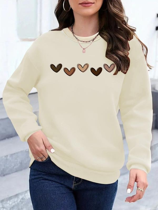 Women's Heart Print Sweatshirt, Graduation Long Sleeve Top, Back-To-School Clothing, Graduation Ceremony, Teacher, Fall &...
