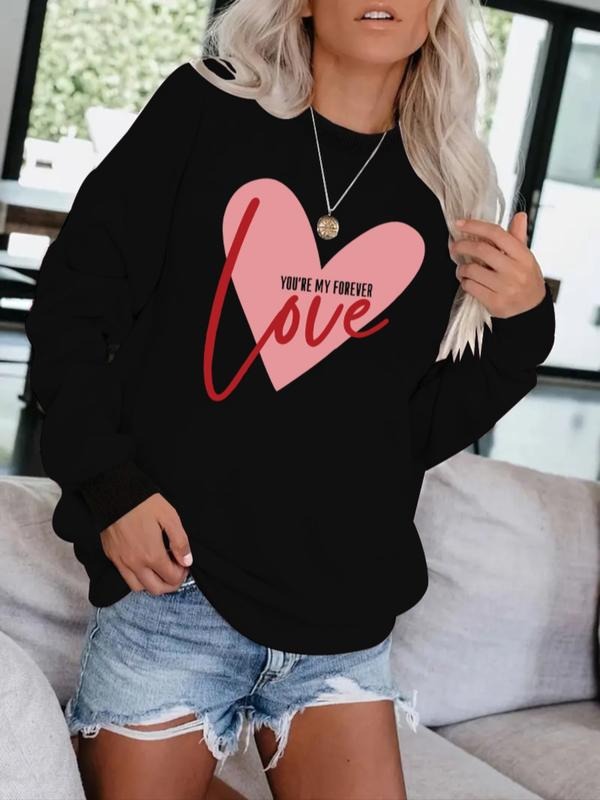 Women's Heart Print Sweatshirt, Graduation Long Sleeve Valentine's Top, Back-To-School, Teacher Clothing, Fall & Winter...