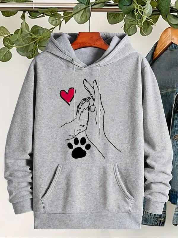 Women's Heart Print Thermal Lined Hoodie, Fashion Casual Hand Printed Drawstring Pocket Hooded Sweatshirt for Daily...
