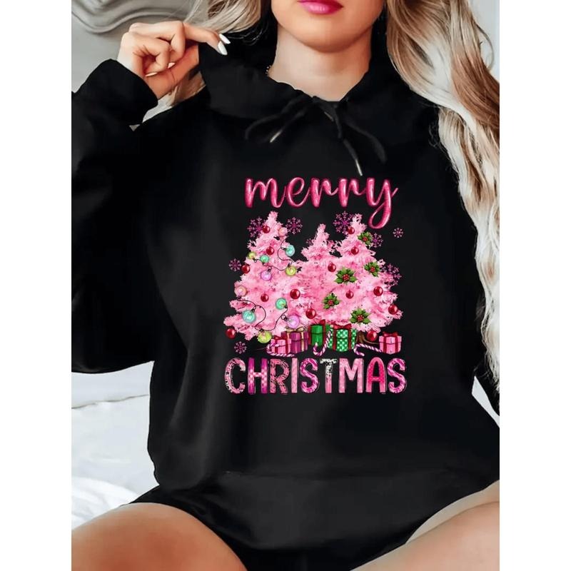 Women's Heavyweight 270gsm Hooded Sweatshirt - Black & White Christmas Print Sweater, Cozy Winter Pullover With Hood,...