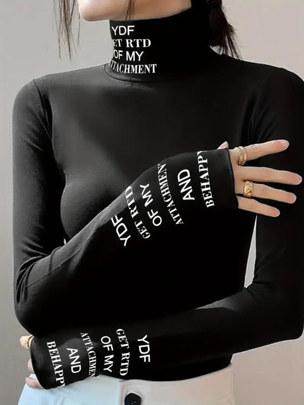 Women's High Neck Long Sleeve T-Shirt, Slim Fit Casual Top for Spring & Fall, Ladies Fashion Basic Layering Tee Hoodie,...