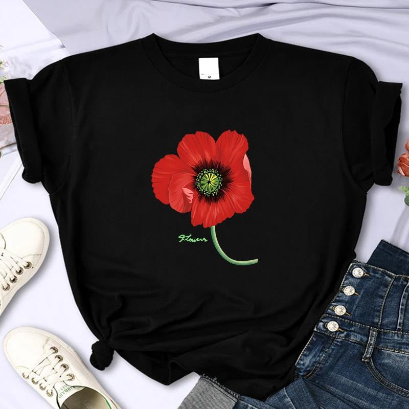 Women's High-Quality Summer Printing T-shirt 100% Cotton Casual Oversized Y2k Personality Sleeve O-neck Hoodie, Sweatshirt