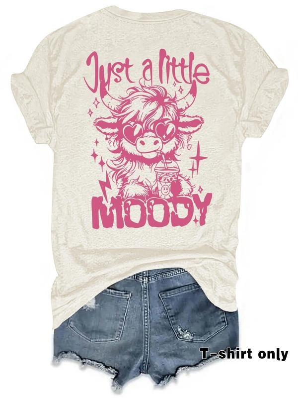 Women's Highland Cow Print Round Neck Tee, Vintage Trendy Casual Short Sleeve T-shirt for Daily Wear, Ladies Summer, Top...