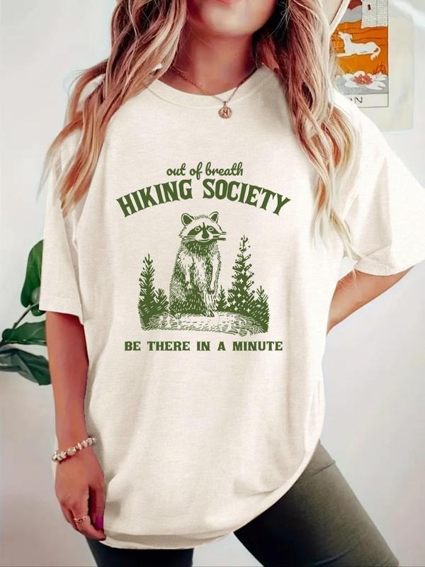 Women's Hiking Society Round Neck Graphic Tee, Casual Letter Print Short Sleeve T-shirt for Summer, Women's Top for Daily...