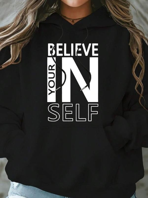 Women's Hooded Sweatshirt with Inspirational Letter Print, Casual Loose-Fit Fall & Winter Pullover, Fleece Lined Sporty...