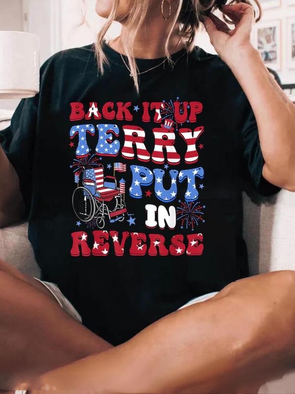 Women's Independence Day Print Round Neck Tee, Casual Loose Short Sleeve T-shirt for Summer, Women's Top for Daily Wear...