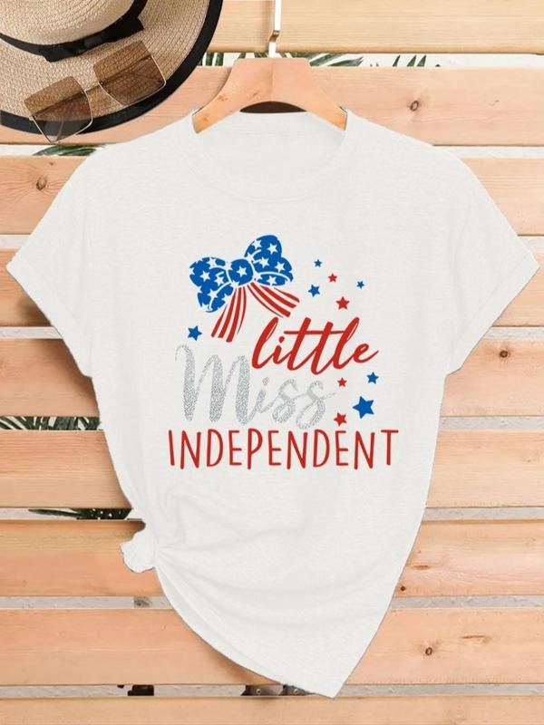 Women's Independence Day Themed Round Neck Graphic Tee, Casual Short Sleeve T-Shirt for Summer, Ladies Clothes for Daily...
