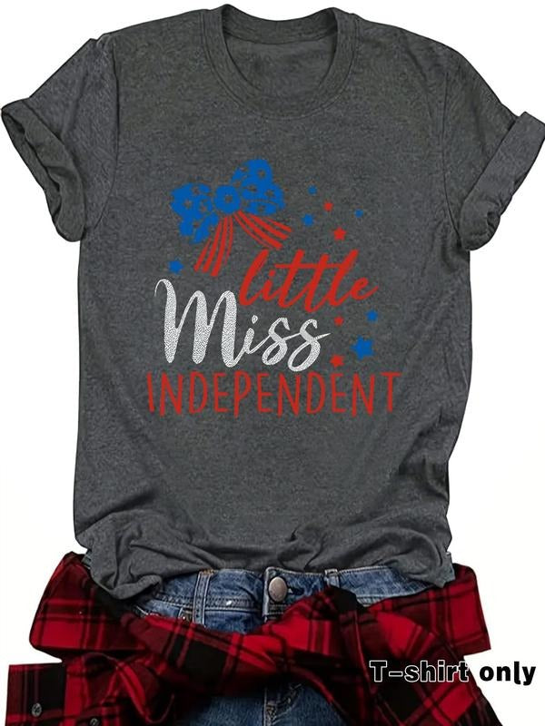 Women's Independence Day Themed Round Neck Graphic Tee, Casual Short Sleeve T-Shirt for Summer, Women's Top for Daily...