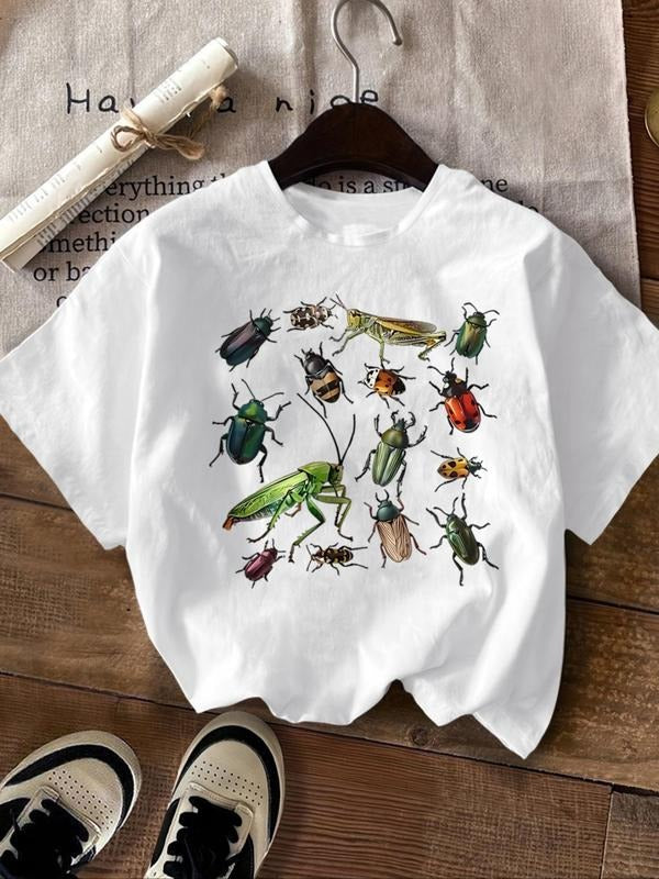 Women's Insects Print Round Neck Tee, Trendy Casual Short Sleeve T-Shirt for Daily Wear, Ladies Summer Outfit Hoodie,...