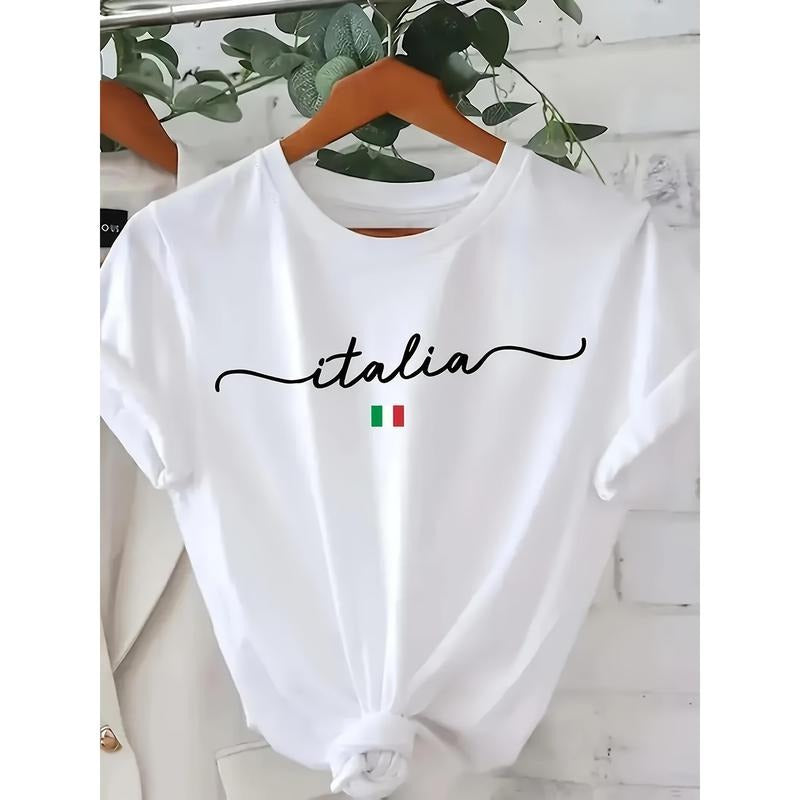 Women's Italian Flag Graphic Print Round Neck T-Shirt
