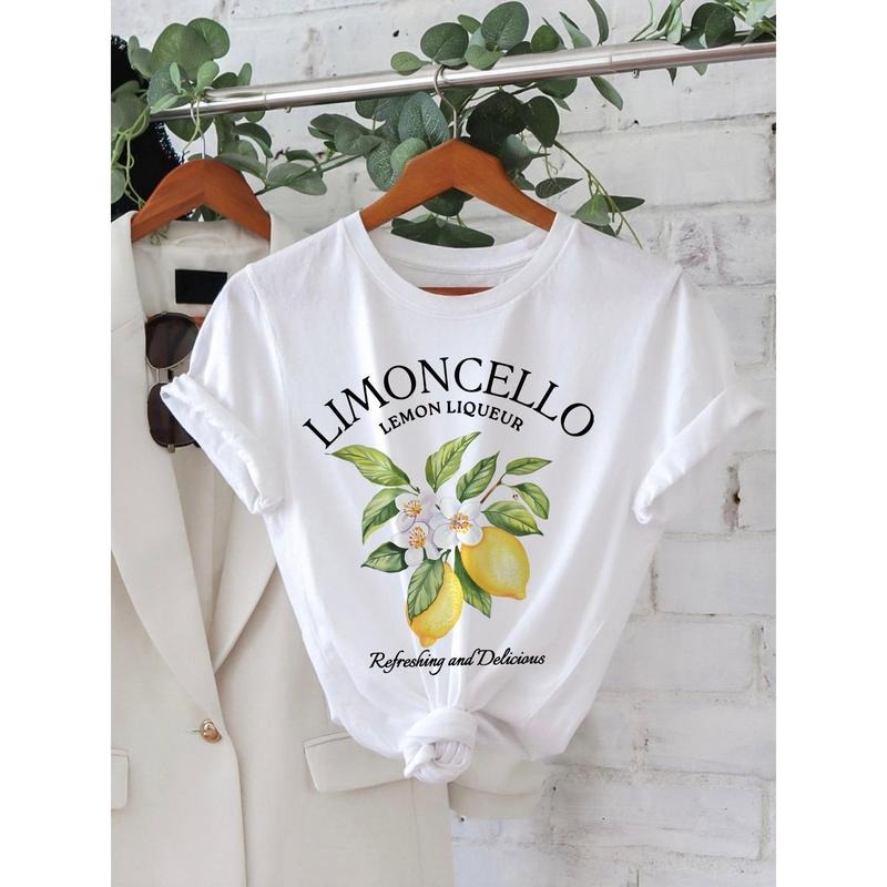 Women's Italian Limoncello Lemon liqueur Graphic T-Shirt - Beige Crew Neck Casual Top, Lightweight Everyday Summer Shirt...