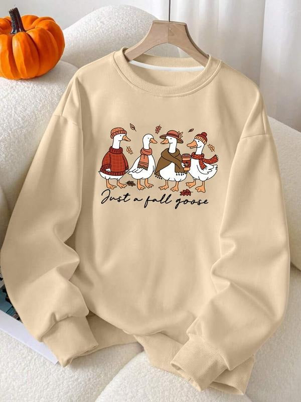Women's Japanese Style Soft Warm Cute Christmas Duck Print Hoodie, Fleece Lined Sweatshirt for Fall & Winter T-Shirts