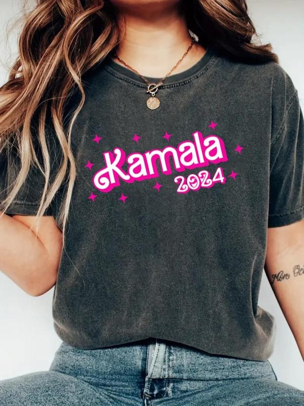 Women's KAMALA 2024 Letter Slogan Print Round Neck Tee, Casual Short Sleeve Crew Neck T-Shirt for Summer, Fashion Women's...