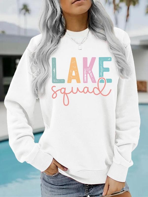 Women's Lake & Letter Print Crew Neck Sweatshirt, Casual Long Sleeve Pullover for Daily Wear, Ladies Fall & Winter...