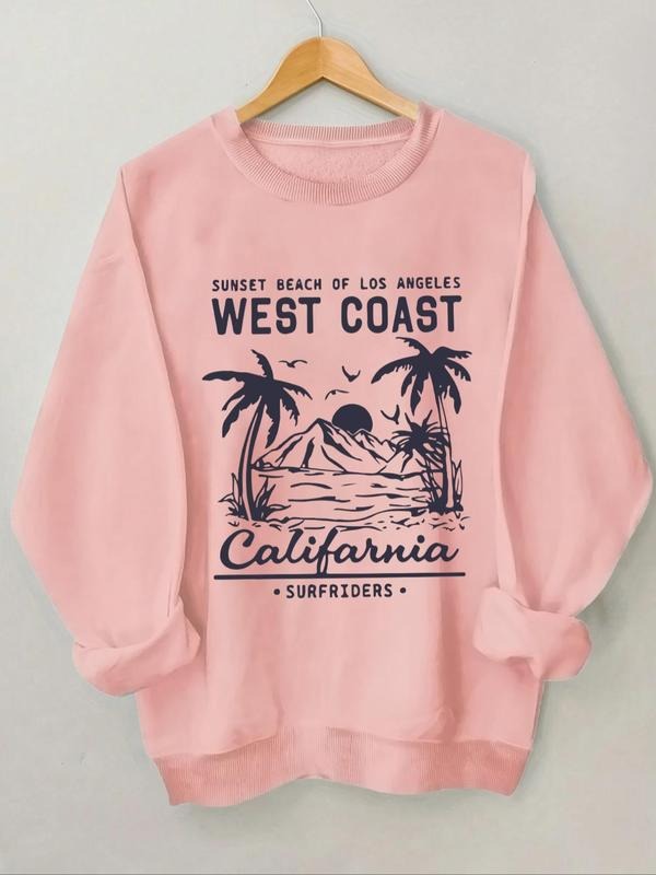 Women's Landscape & Letter Print Crew Neck Sweatshirt, Casual Long Sleeve Pullover for Daily Wear, Women Clothing for All...