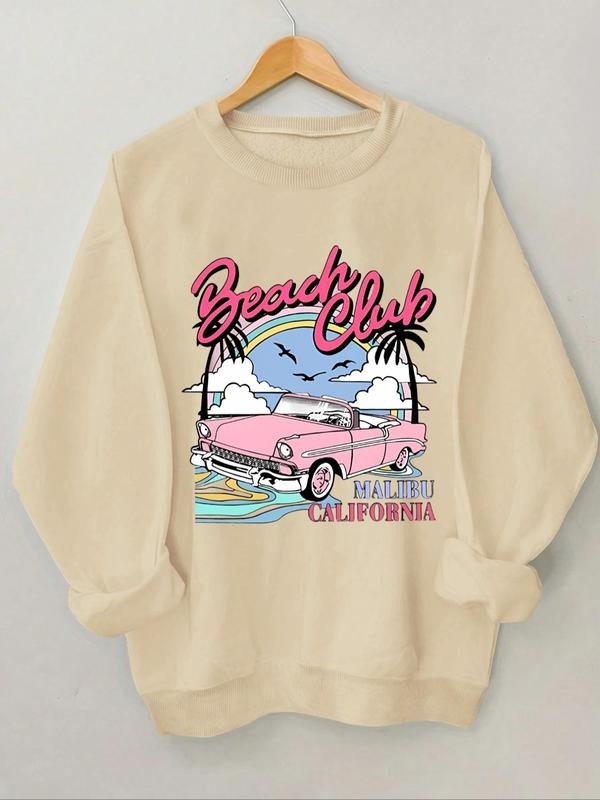 Women's Landscape & Letter Print Crew Neck Sweatshirt, Trendy Casual Long Sleeve Pullover for Spring & Fall, Women's Top...