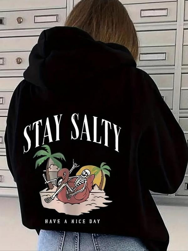 Women's Landscape & Letter Print Drop Shoulder Thermal Lined Hoodie, Fashion Casual Drawstring Pocket Hooded Sweatshirt...