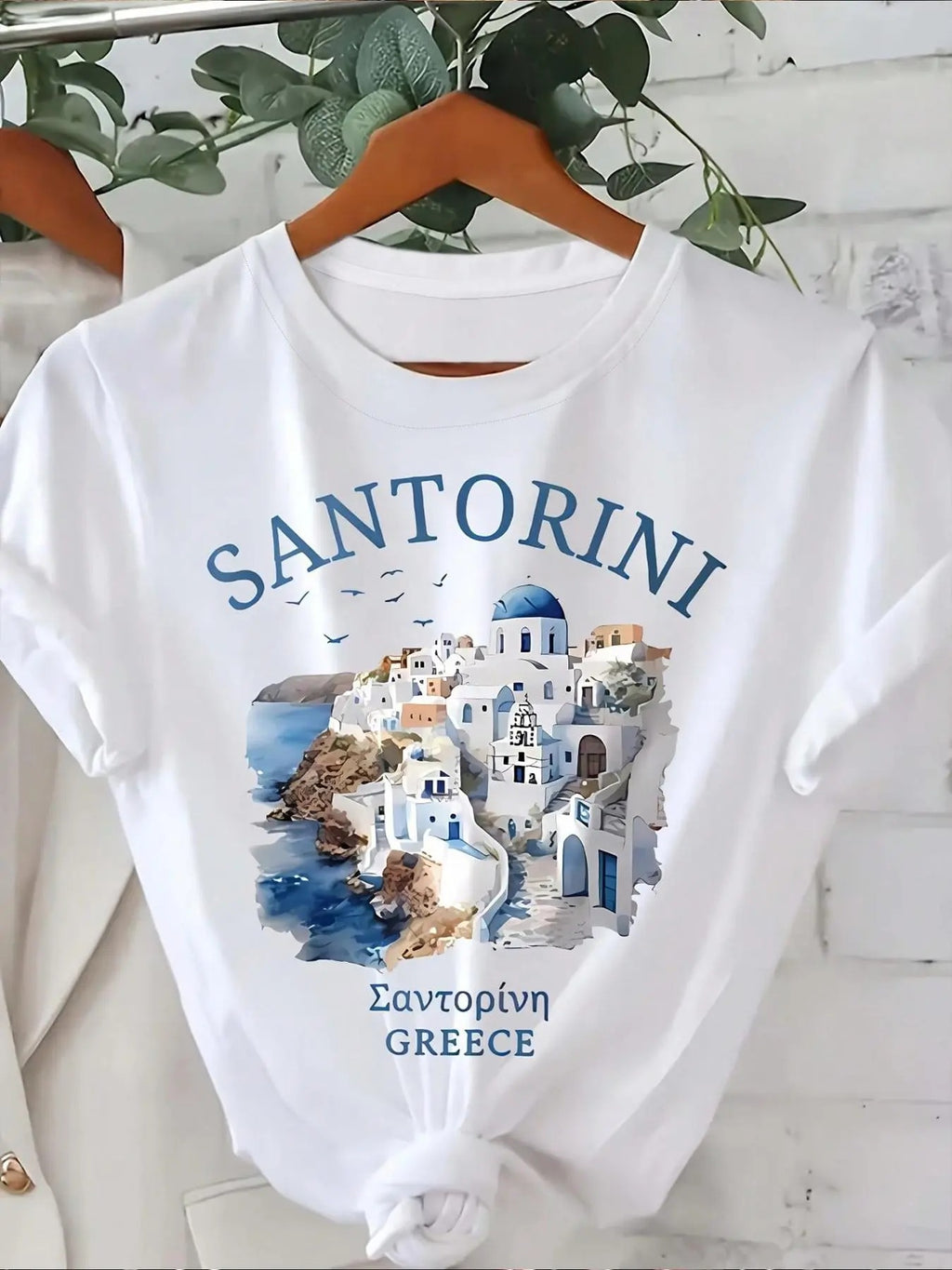 Women's Landscape & Letter Print Round Neck Tee, Casual Short Sleeve T-shirt for Summer, Ladies Clothes for Daily Wear...