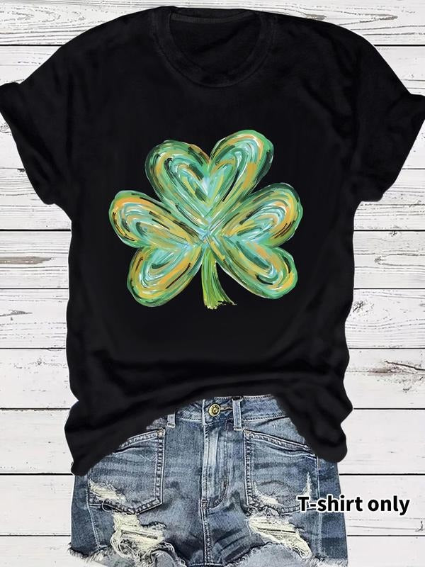 Women's Leaf Print Round Neck Tee, Casual Short Sleeve Crew Neck T-Shirt for Summer, Fashion Women's Top for Daily Wear...