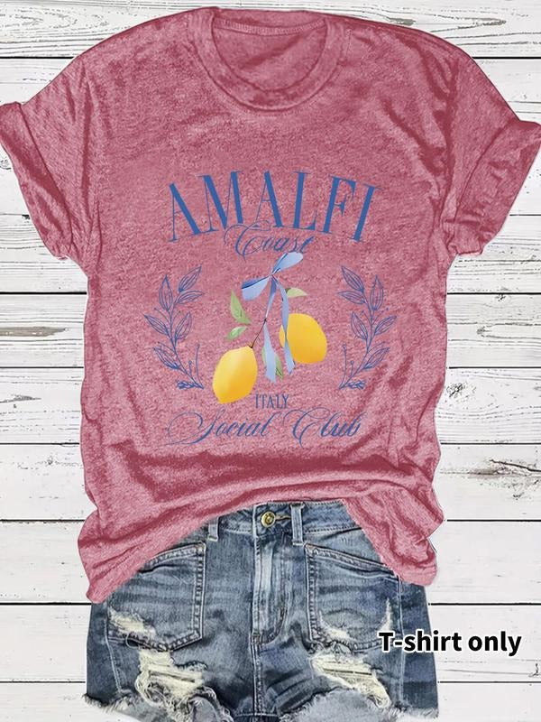 Women's Lemon & Laurel Leaf Print Round Neck Tee, Casual Short Sleeve Crew Neck T-shirt for Summer, Fashion Women's Top...