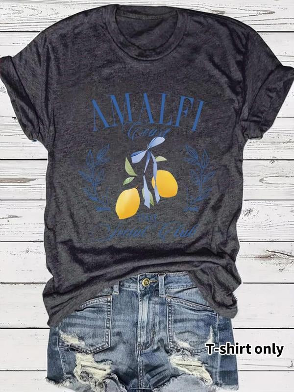 Women's Lemon Print Round Neck Tee, Casual Short Sleeve Crew Neck T-Shirt for Summer, Fashion Women's Top for Daily Wear...