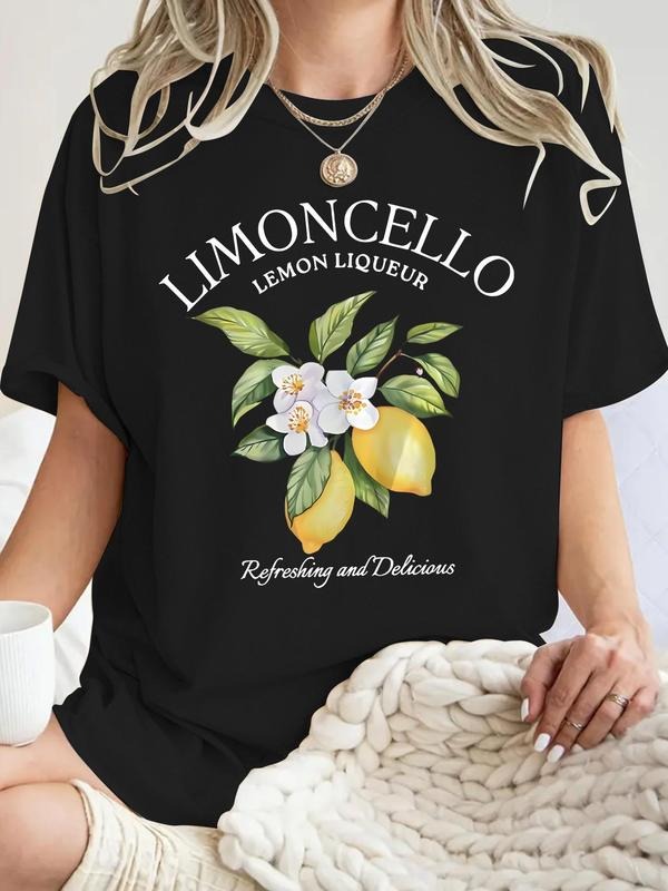 Women's Lemon Print Round Neck Tee, Vintage Trendy Casual Short Sleeve T-shirt for Daily Wear, Ladies Summer, Top style...