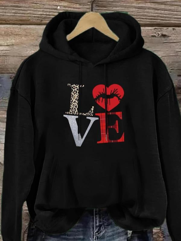Women's Leopard & Letter Print Drop Shoulder Drawstring Hoodie, Fashion Casual Kangaroo Pocket Hooded Sweatshirt for...