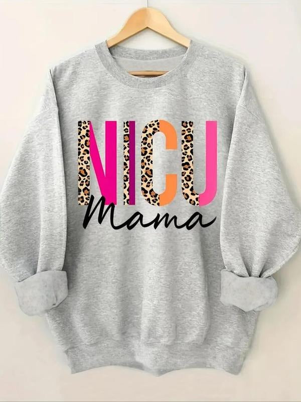 Women's Leopard Letter Print Drop Shoulder Sweatshirt, Casual Long Sleeve Round Neck Pullover for Fall & Winter, Ladies...