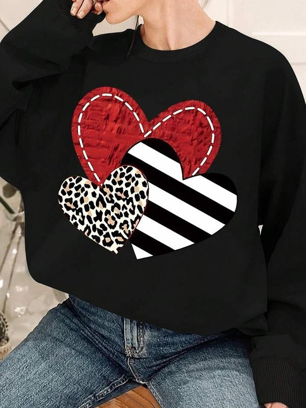 Women's Leopard Letter Print Drop Shoulder Thermal Lined Sweatshirt, Casual Long Sleeve Round Neck Pullover for Fall &...