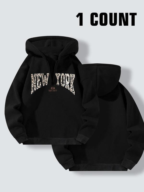 Women's Leopard Letter Print Half Zip Up Drop Shoulder Hoodie, Fashion Sweatshirt for Daily Holiday Outdoor Wear, Women...