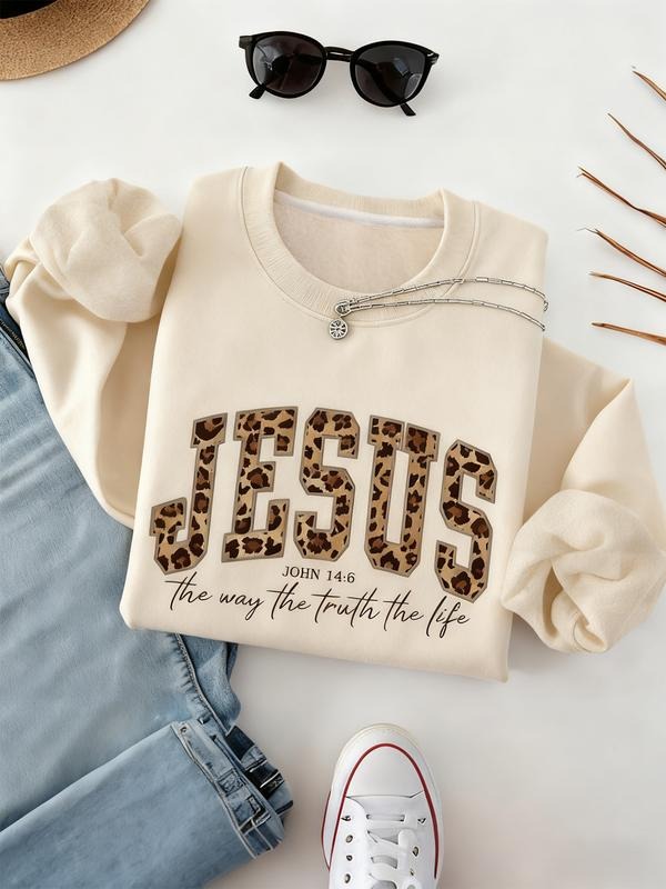 Women's Leopard Letter Print Long Sleeve Hoodie, Casual Fitted Fall & Winter Sweatshirt, Fashionable Comfortable Women's...