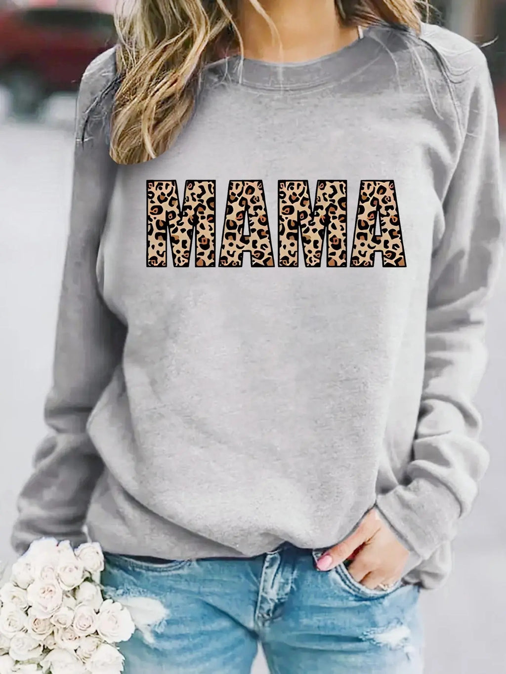 Women's Leopard Letter Print Round Neck Sweatshirt, Casual Long Sleeve Crew Neck Pullover for Fall & Winter, Fashion...
