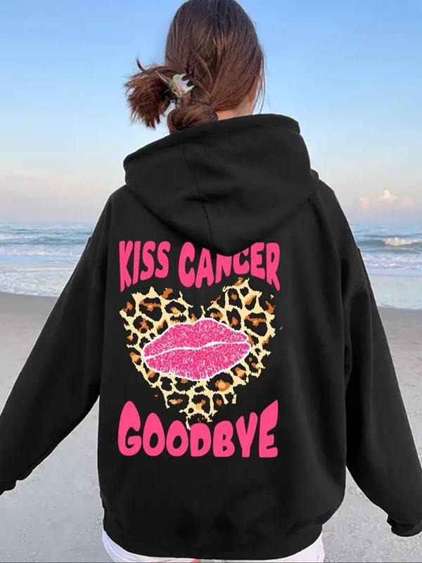 Women's Leopard Lip Print Drop Shoulder Hoodie, Fashion Casual Drawstring Pocket Hooded Sweatshirt for Daily Holiday...