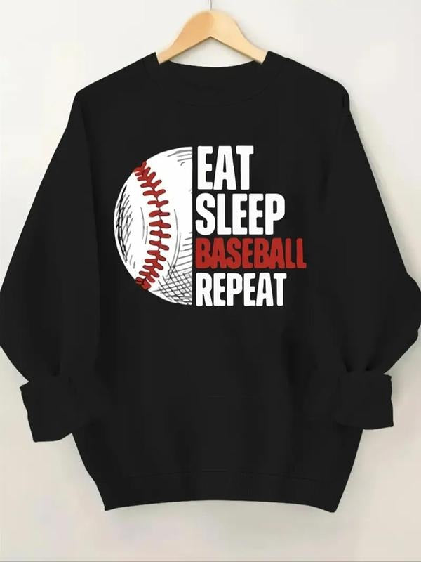 Women's Letter & Baseball Print Drop Shoulder Sweatshirt, Casual Long Sleeve Round Neck Pullover for Fall & Winter,...
