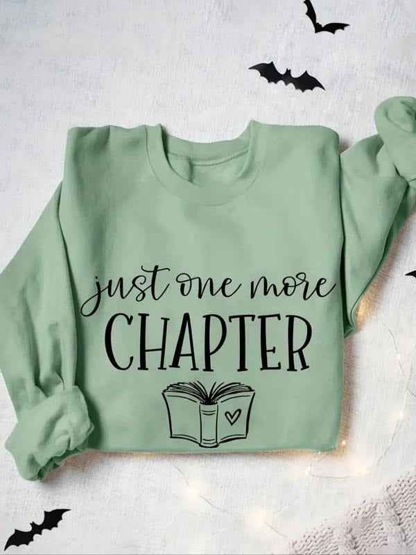 Women's Letter & Book Print Round Neck Sweatshirt, Casual Long Sleeve Crew Neck Pullover for Fall & Winter, Women's...