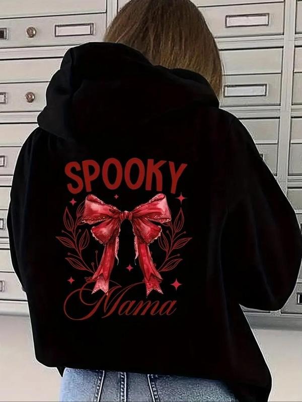 Women's Letter & Bow Print Hoodie, Casual Long Sleeve Pullover Hooded Sweatshirt for Fall & Winter, Women's Clothes for...