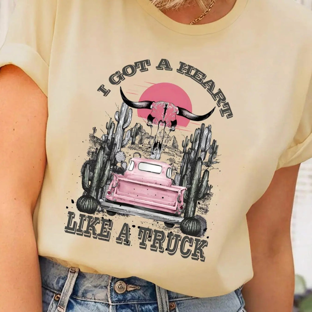 Women's Letter & Bull Graphic Round Neck Tee, Vintage Trendy Casual Short Sleeve T-shirt for Daily Wear, Ladies All...