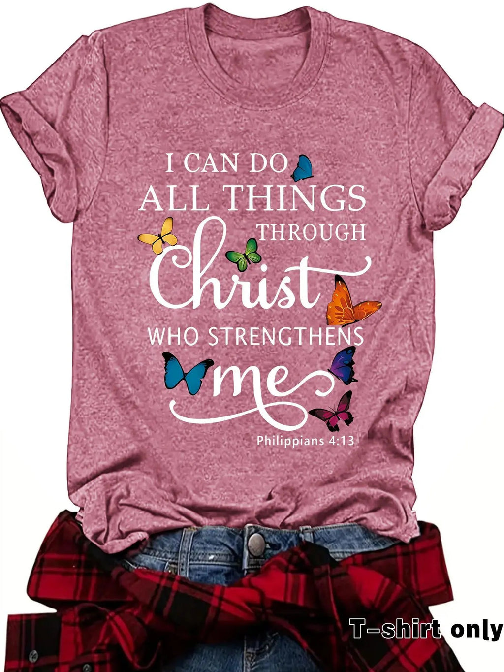 Women's Letter & Butterfly Print Round Neck Tee, Casual Short Sleeve Crew Neck T-shirt for Summer, Women's Top for Daily...